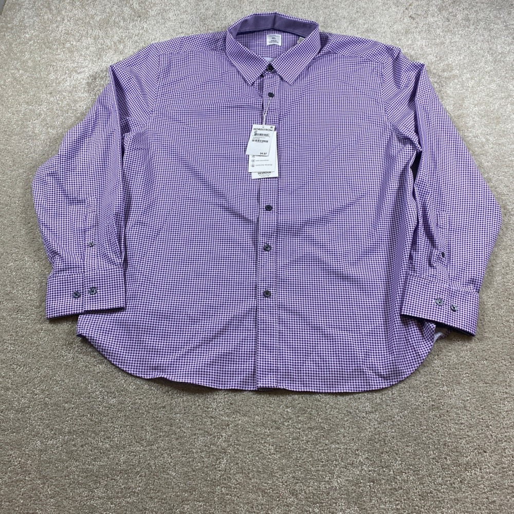 Con.Struct Button Down Shirt Mens XXL Lilac Gingham Slim Fit 4-Way Stretch New